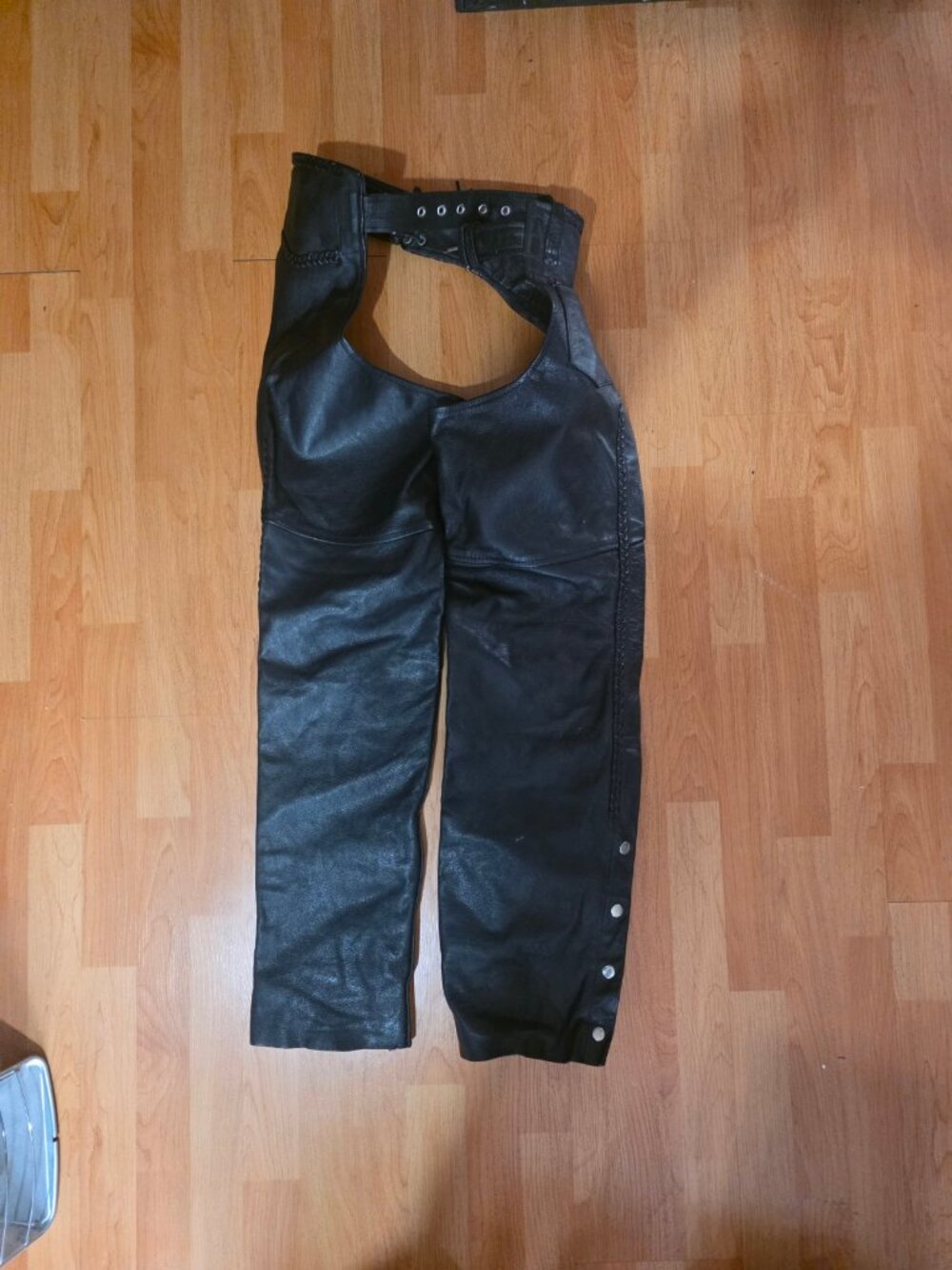 Vintage Leather Motorcycle Chaps Braided Black Biker Pants